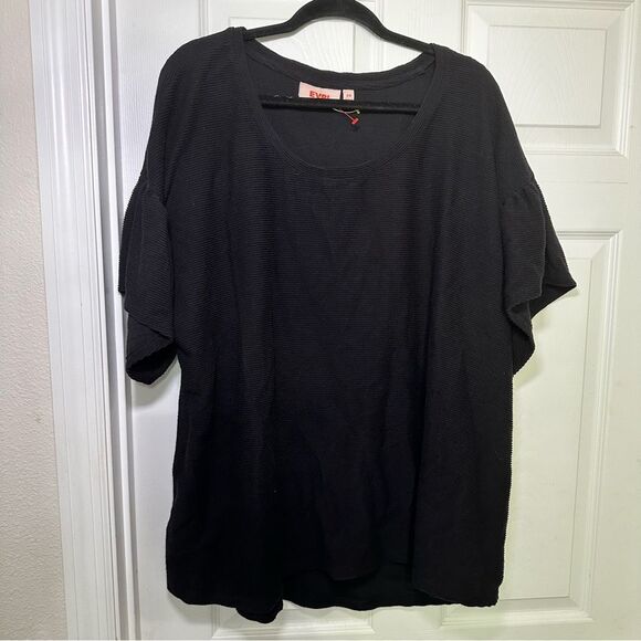 EVRI Black Relaxed Ruffled Short Sleeve T-Shirt - Picture 2 of 8